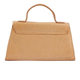 Camel Croc-Embossed Flap Handbag