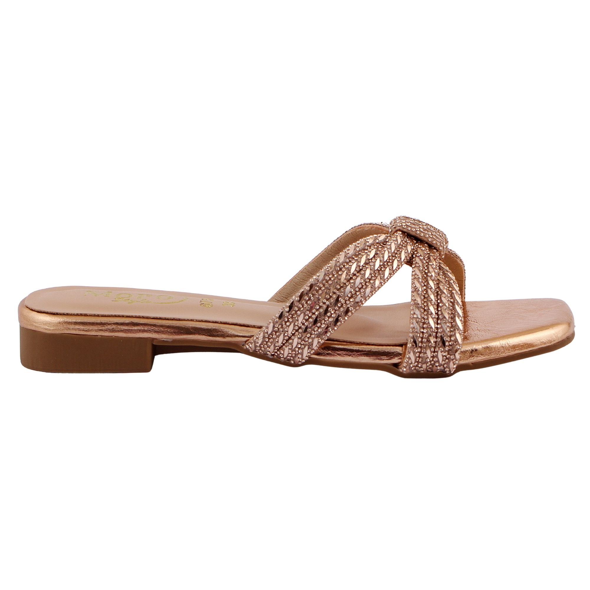 Bronze Rhinestone Criss-Cross Flat