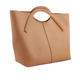 Tan Curved Handle Structured Tote Bag
