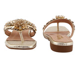 Gold Floral Studded Toe-Ring Flat