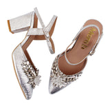 Silver Floral Slingback Heel