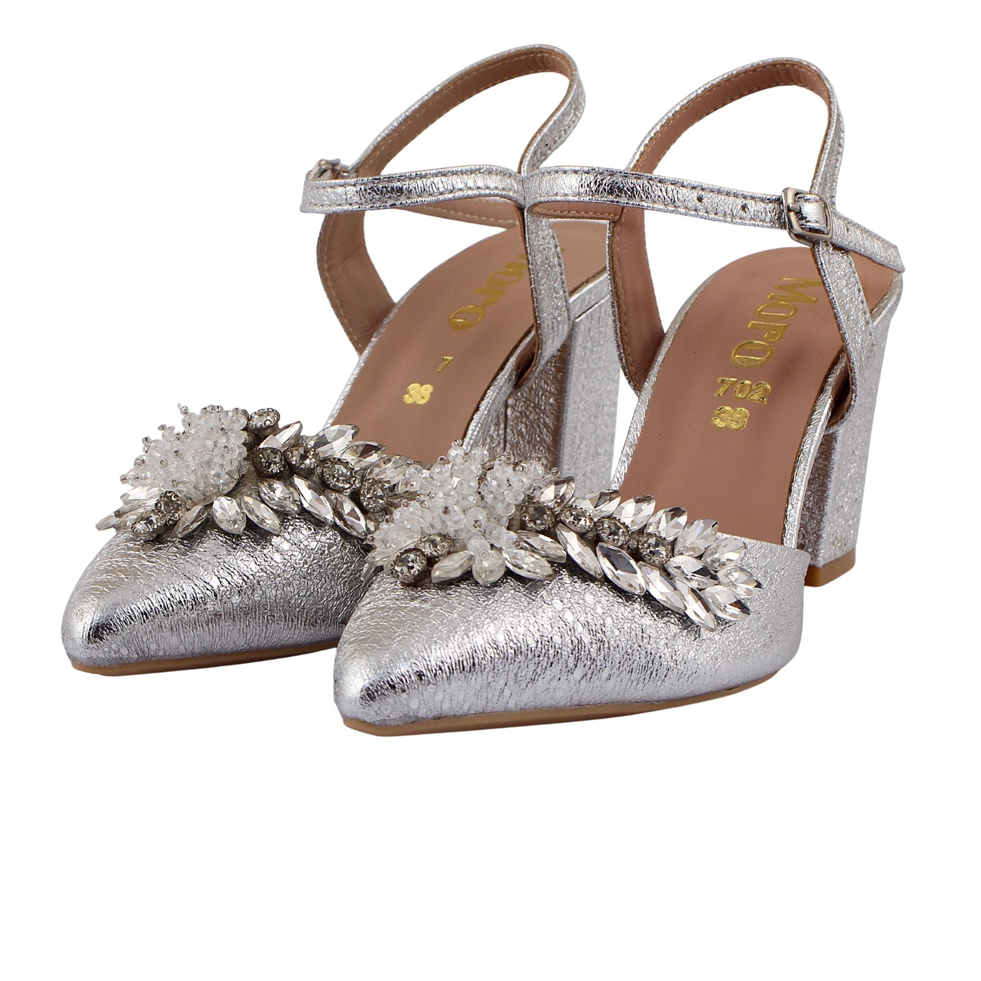 Silver Floral Slingback Heel