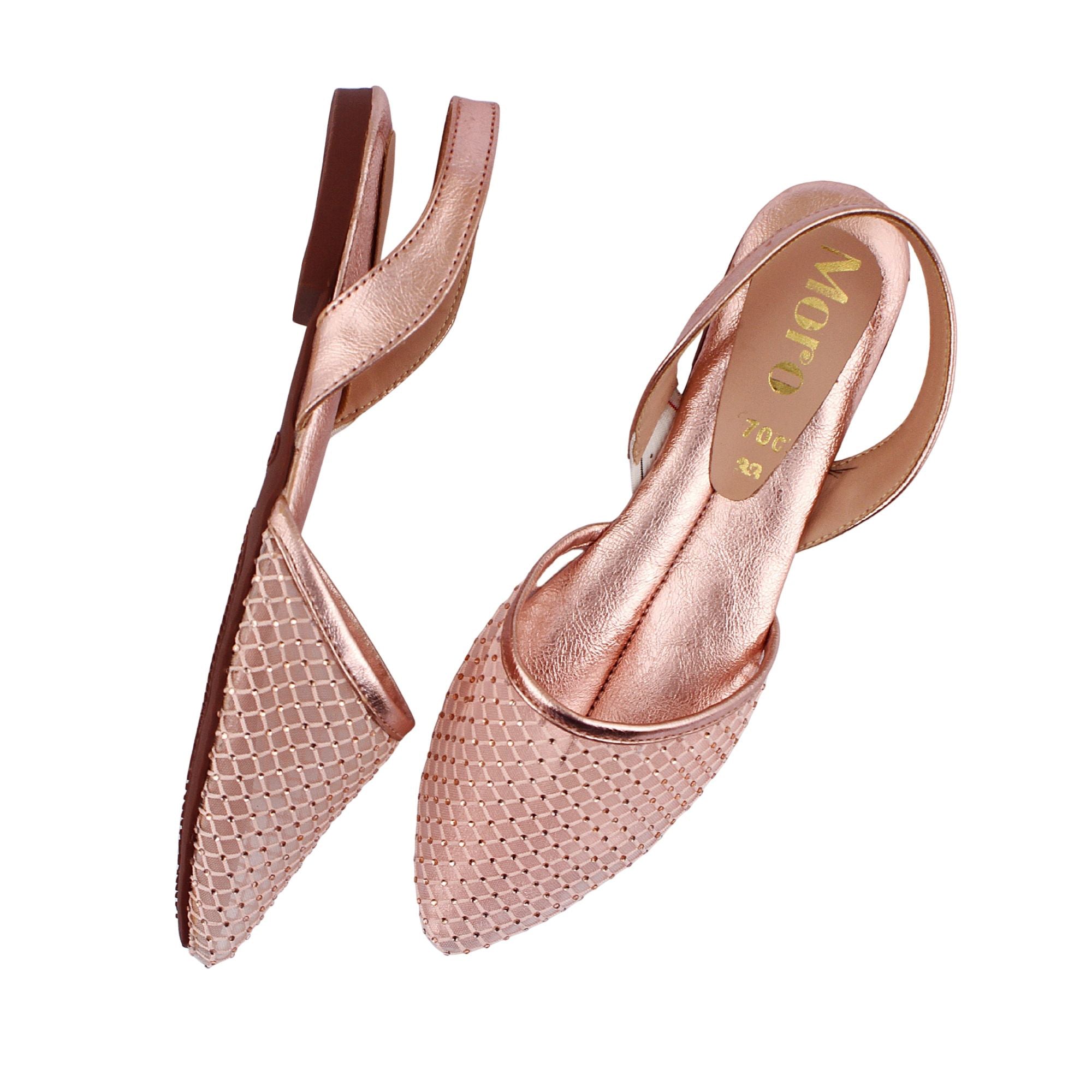 Peach Mesh Pointed Slingback Flat