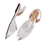 Silver Mesh Cap-Toe Slingback Flat