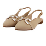 Nude Crystal Embellished Slingback Flat