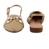 Nude Crystal Embellished Slingback Flat