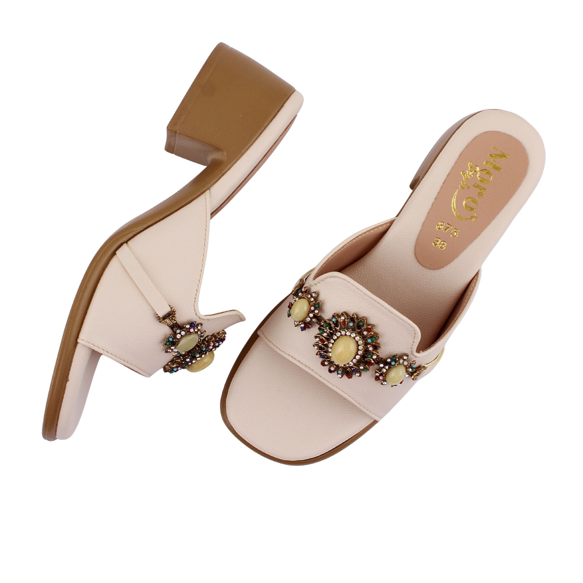 Beige Stone Embellished Heel