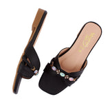 Black Multi-Stone Strap Flat