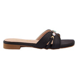 Black Multi-Stone Strap Flat