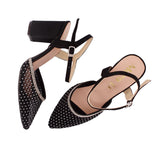 Black Studded Mesh Slingback Heel