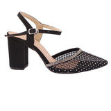 Black Studded Mesh Slingback Heel