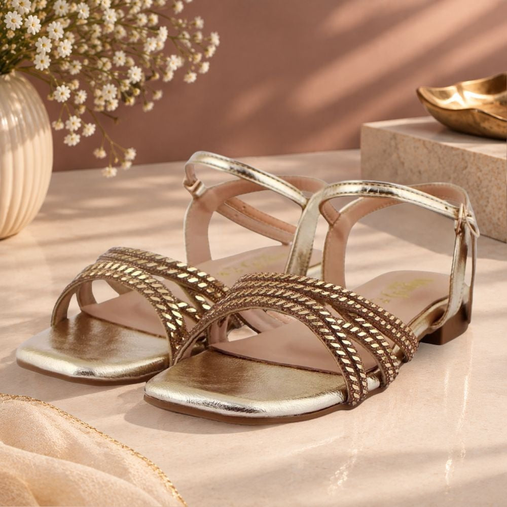 Metallic Gold Strappy Flat Sandal